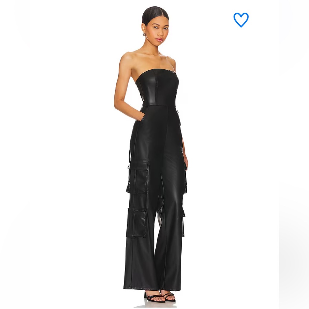 Superdown- Faux Leather Wide Leg Strapless Jumpsuit size S